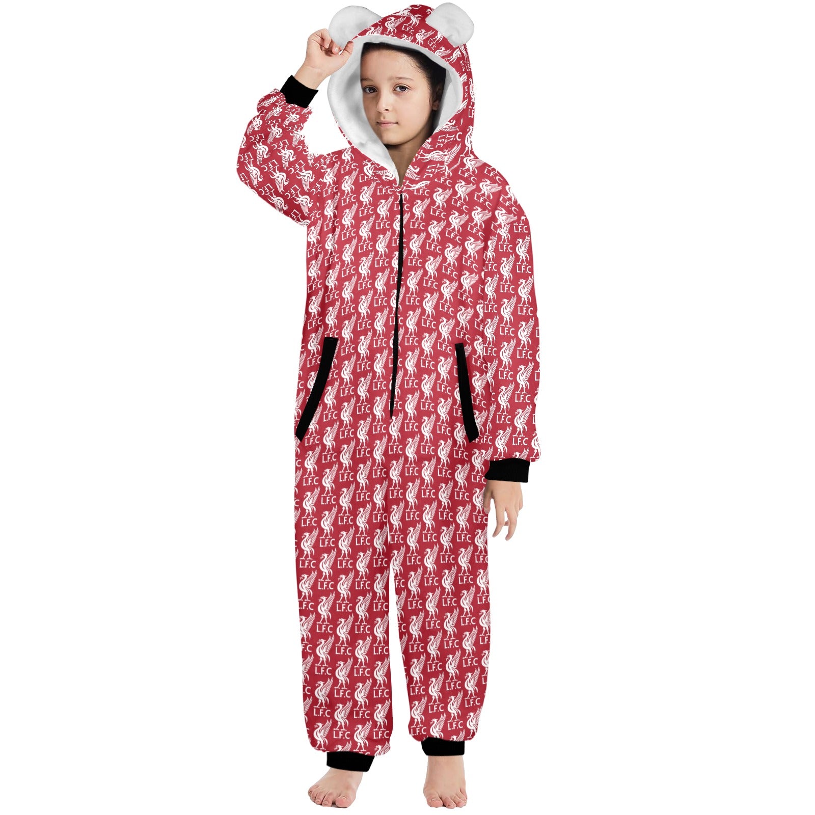 Liverpool Hooded Onesie Pajamas Holiday Soccer Pajamas Soccer Chri Cracked Pajamas