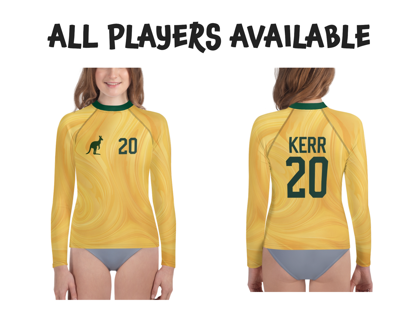 Australia-Inspired Soccer Swim Rashguard • FIFA World Cup Jersey Edition • Sam Kerr