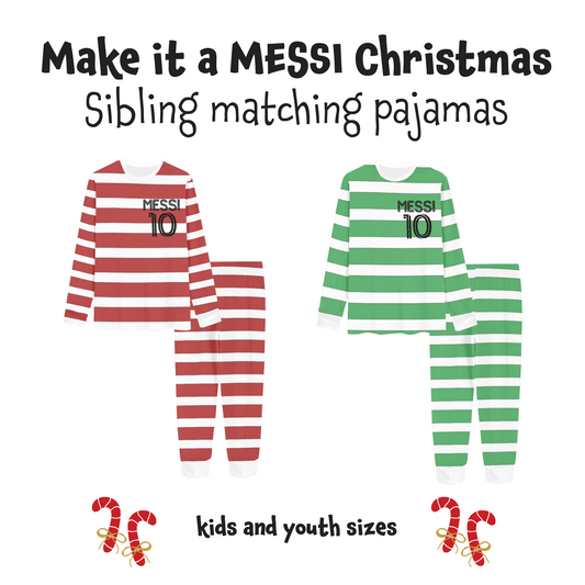 Messi Holiday Soccer Pajamas • Matching Soccer Christmas pjs  • Soccer stocking stuffer • Soccer Christmas gift for kids