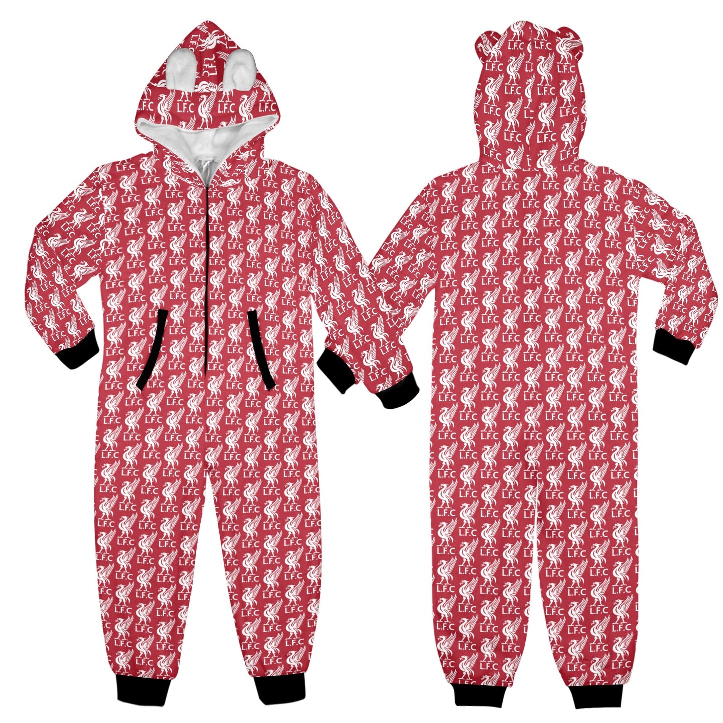 Liverpool Hooded Onesie Pajamas •  Holiday Soccer Pajamas • Soccer Christmas Gift • Festive Sleepwear