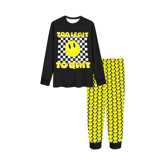 Unisex Retro Checkered Pajamas for Kids •Smiley Face • 'Too Legit to Quit