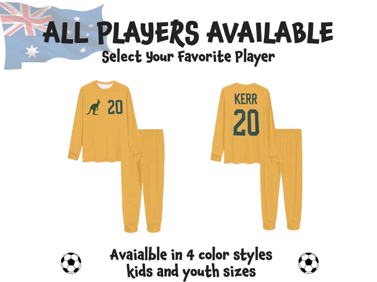 Sam Kerr • Australian Women's FIFA World Cup • Kids Soccer Pajamas • The Matildas Inspired